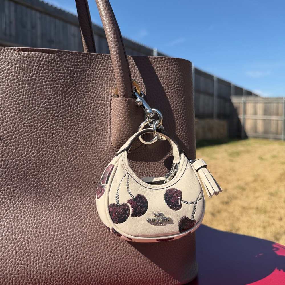 Coach Womens Micro Bag Charm NWT Cream Cherry Print Coquette Quiet Luxury Mini‎